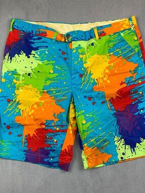 Loudmouth Golf Men Shorts 42 Multicolor Chino Paint Splatter 11" Colorful Summer